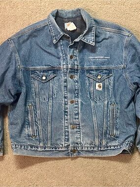 Vintage Carhartt Blanket Lined Denim Trucker Jean Jacket Size XL Made In USA